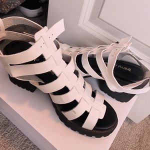 white strap chunky platform heels